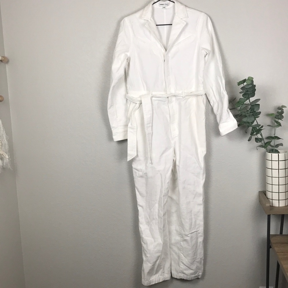 Express x Karla white utility jumpsuit